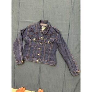 Virginia Women Denim Jacket Blue Sequin Butterfly Floral Embroidered Size 10